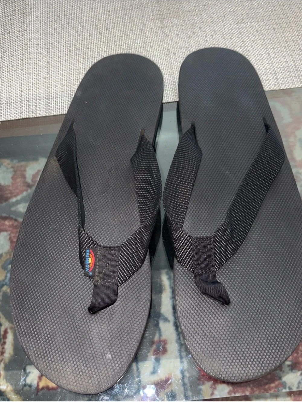 Rainbow Black Canvas Thong Flip Flops